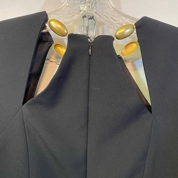 Gillian Black Dress w/ Gold Metal Accents w/ Cut Outs Around Neckline Elegant - Picture 6 of 10